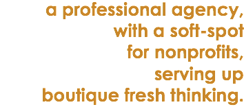 a professional agency, with a soft-spot for nonprofits,
serving up boutique fresh thinking.